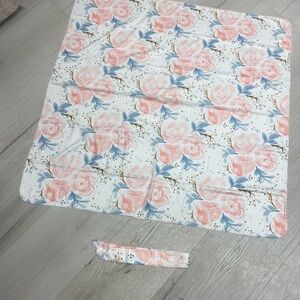 Floral Receiving Blanket and Headband Set - Pink and Blue